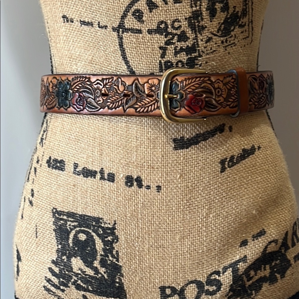 vintage Hand tooled leather belt "Jo Ann" Made in USA - Picture 3 of 14